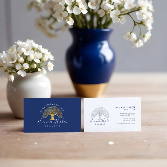 Blühend Tree House Real Anwesen Logo Realtor Visitenkarte (Flourishing Tree House Real Estate Logo Realtor Business Card)