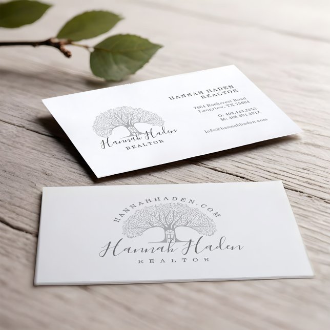 Blühend Tree House Real Anwesen Logo Realtor Visitenkarte (Flourishing Tree House Real Estate Logo Realtor Business Card)