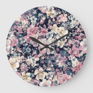 Blühende Äste: wasserfarbenes nahtloses Muster Große Wanduhr