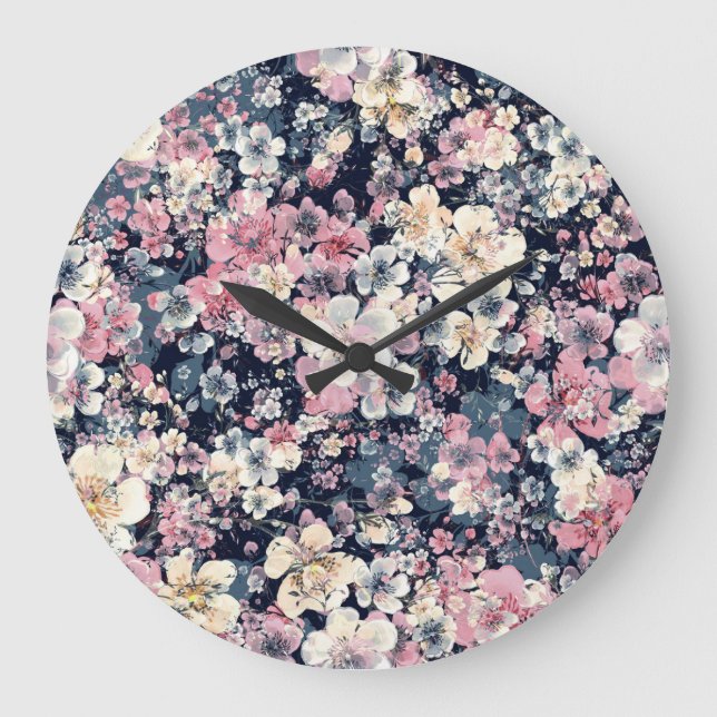 Blühende Äste: wasserfarbenes nahtloses Muster Große Wanduhr (Vorderseite)