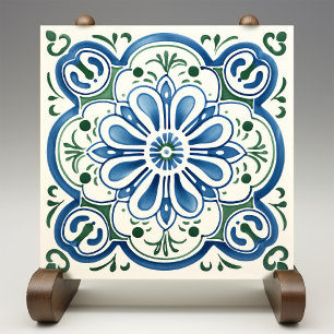 Blühende azurblaue Keramik Drucktafel Fliese