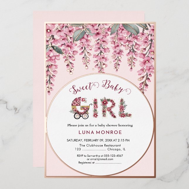 Blühende Bäume Babydusche Einladung (Vorderseite/Rückseite)