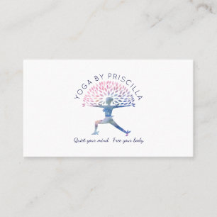Blühende Bäume Frauen Yoga-Pose Logo Visitenkarte
