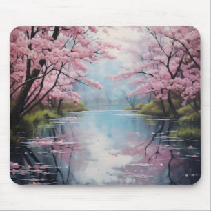 Blühende Bäume Frühlingsfluss Mousepad