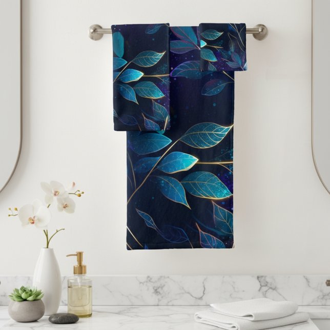 Blühende blaue Blätter Handtuch Set (Von Creator hochgeladen)