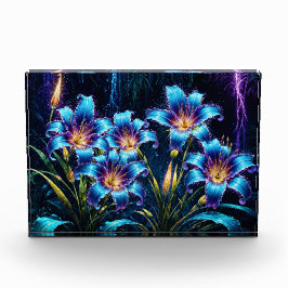 Blühende blaue Lilien in der Nacht lebendige Blume Fotoblock