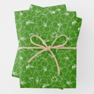 Blühende Blume des weißen Hibiskus auf Grün Geschenkpapier Set