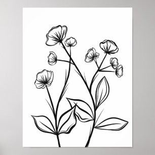 Blühende Blume in Schwarz und Weiß Poster