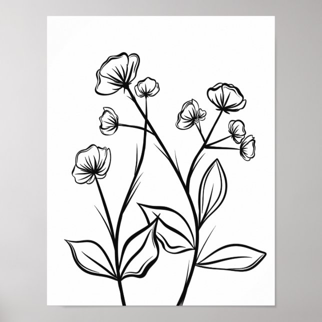 Blühende Blume in Schwarz und Weiß Poster (Vorne)