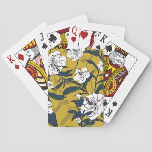 Blühende Blumen: Gelbe nahtlose Vintage-Muster. Spielkarten