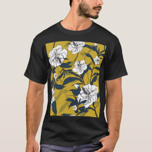 Blühende Blumen: Gelbe nahtlose Vintage-Muster. T-Shirt