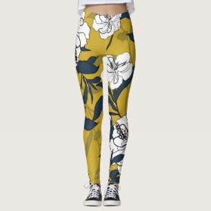 Blühende Blumen: Gelbe Vintage-Nahtlos. Leggings