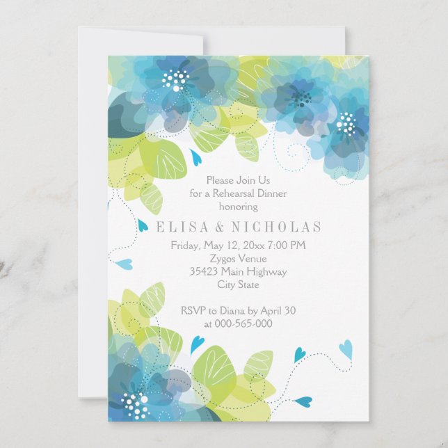 Blühende Blumen Hochzeit Probe Dinner Einladung (Vorderseite)