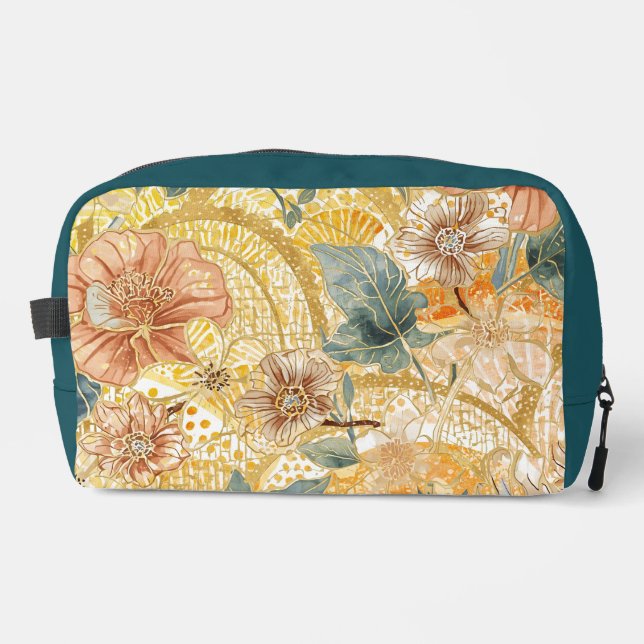 Blühende Blumen und gelbe Pfirsich-Design-Kunst Waschbeutel (Vorderseite)