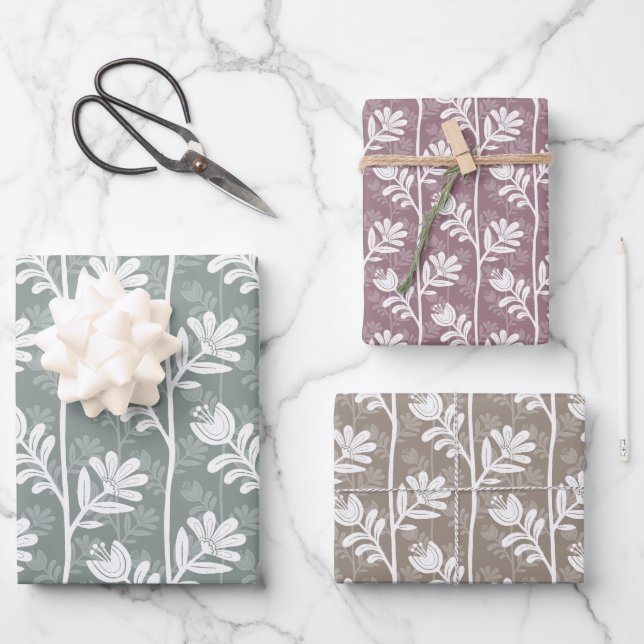 Blühende blumige Silhouette XL hängende Blumen Geschenkpapier Set (Vorderseite)