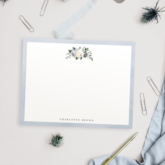 Blühende botanisch-blaue personalisierte Schreibwa Mitteilungskarte (Blooming botanical blue personalized stationery note card)