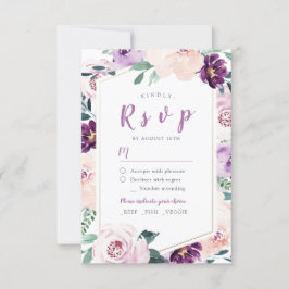 Blühende botanische Hochzeit mit lila Blumenbezug RSVP Karte