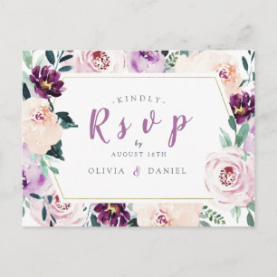 Blühende botanische lila Blumenhochzeit-RSVP Einladungspostkarte