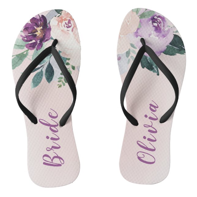 Blühende botanische lila personalisierte Braut Flip Flops (Fußbett)