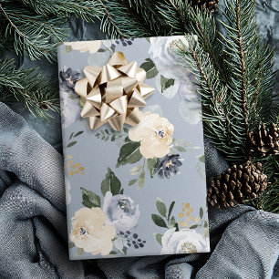 Blühende botanische staubblaue Wasserfarbe floral Geschenkpapier