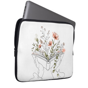 Blühende Buch Botanische Linienkunst Laptopschutzhülle