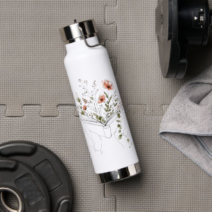 Blühende Buch Botanische Linienkunst Trinkflasche