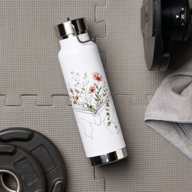 Blühende Buch Botanische Linienkunst Trinkflasche (Fitnesstudio (gedreht))