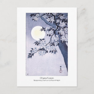 Blühende Cherry Moonlit Night Ohara Koson +Titel Postkarte