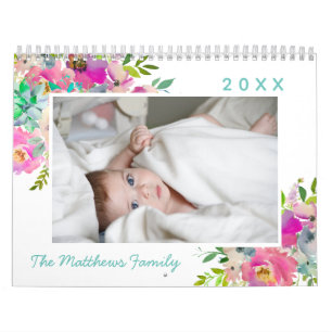 Blühende Chic Rosa Florale Benutzerdefinierte Fami Kalender