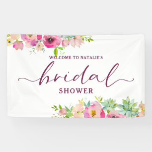 Blühende Chic Rosa Florale Hochzeitsdusche Willkom Banner