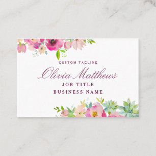 Blühende Chic-Sukkulente Rosa Aquarellblume Visitenkarte