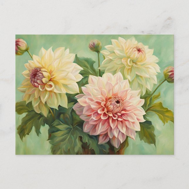 Blühende Dahlia-Blume Illustration Postkarte (Vorderseite)
