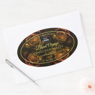 Blühende dunkelrote Orange-Rose Logo für Produktma Ovaler Aufkleber