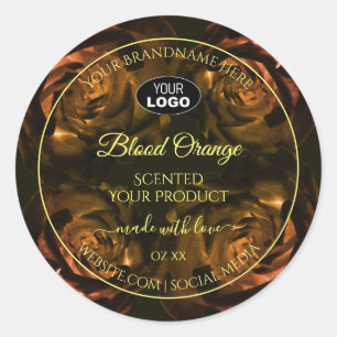 Blühende dunkelrote Orange-Rose Logo für Produktma Runder Aufkleber
