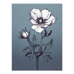 Blühende Eleganz: Weiße Blume auf Serenblau Fotodruck