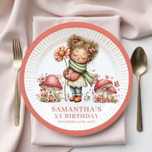Blühende Fee 1. Geburtstag Rosa Florales Papier Pappteller