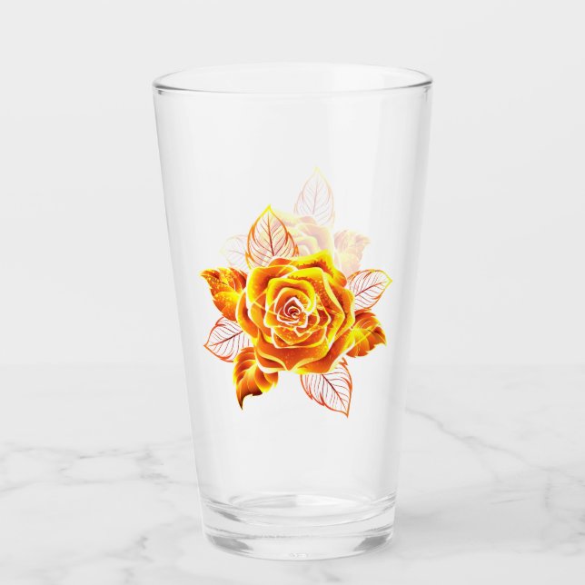 Blühende Feuerrose Glas (Vorderseite)