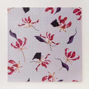 Blühende Flammenlilie: Blumengartenmuster. Puzzle