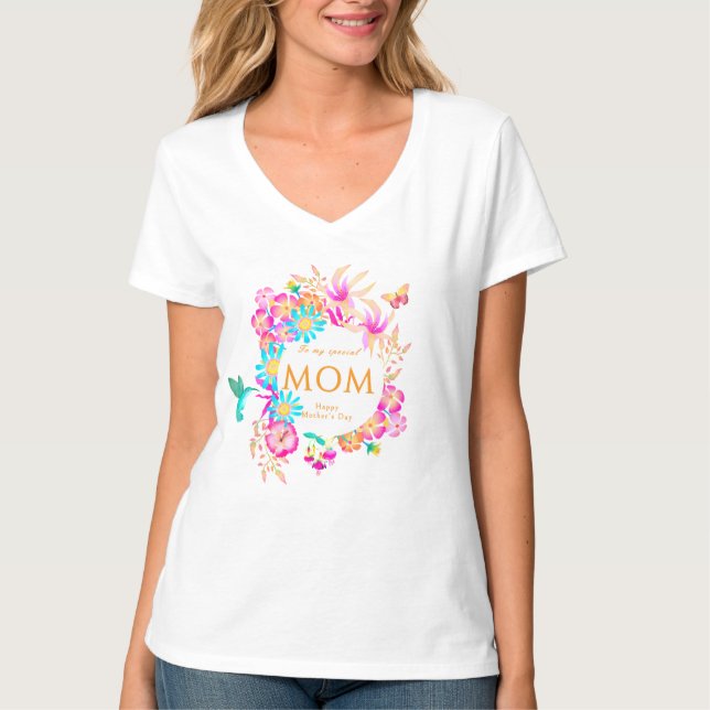 Blühende Florale Mutter Weiß T-Shirt (Vorderseite)