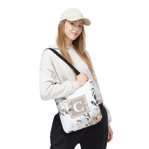 Blühende französische Rose Monogram Tote Bag
