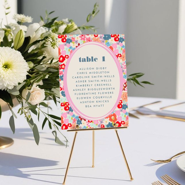 Blühende Freude muffiger, heller Blumentisch ohne  (Blooming Joy Bold Bright Floral Table Number Seating Chart Card)