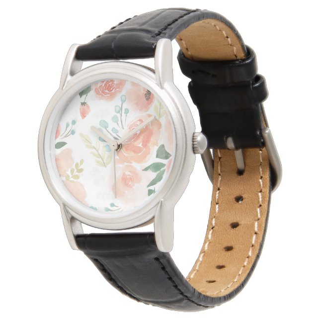 Blühende Freude | Pastell Peach Armbanduhr (Schrägansicht)