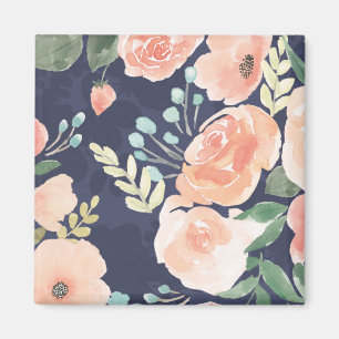 Blühende Freude Peach & Blue Rose & Poppies Magnet