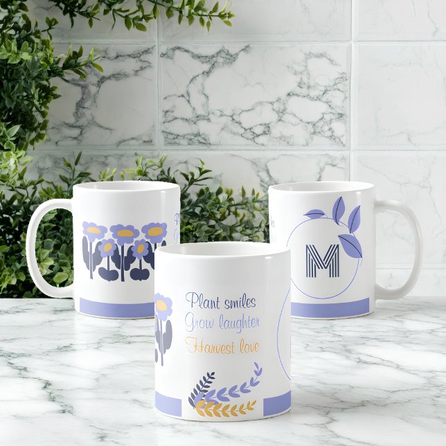 Blühende Freude: Personalisierte Monogramm-Floral Kaffeetasse (Von Creator hochgeladen)