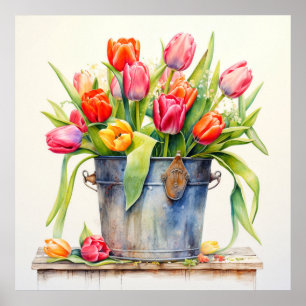 Blühende, frisch gepflückte Tulpen Poster