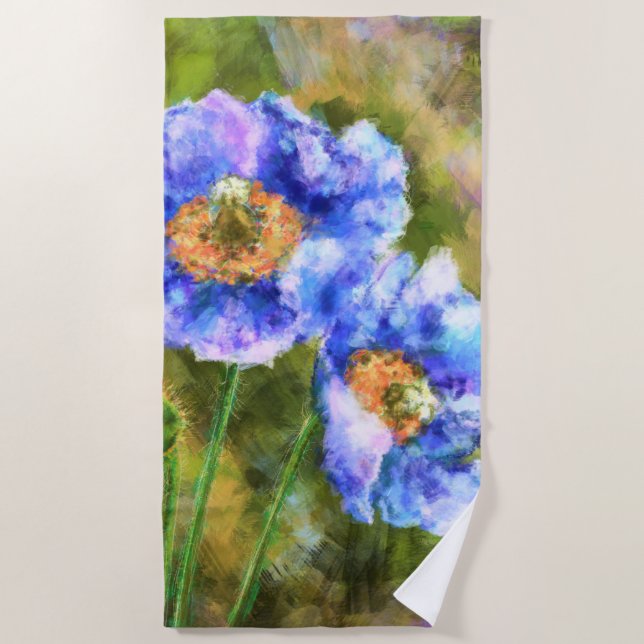 Blühende Frühlingsblumen Abstrakte Kunstmalerei Strandtuch (Vorderseite)