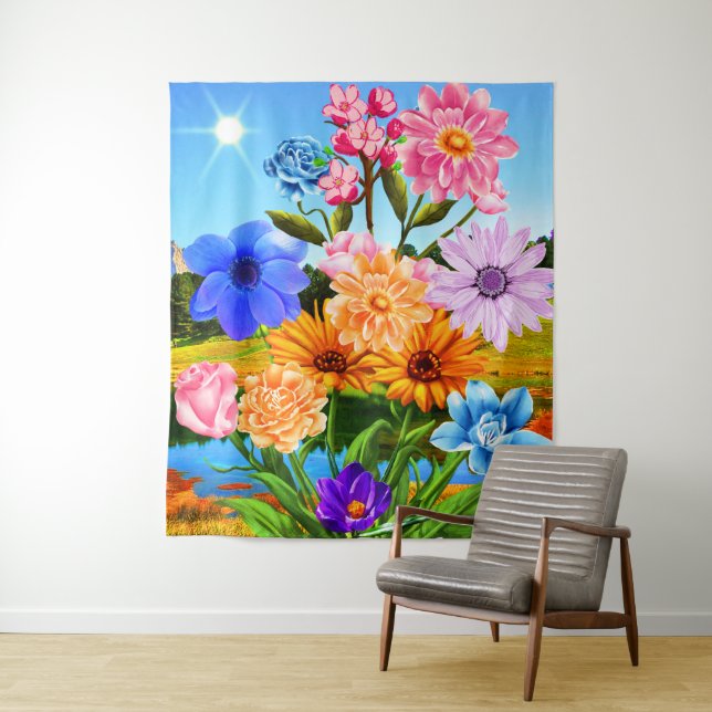 Blühende Frühlingsblumen - Wildblumen Wandteppich (Beispiel)