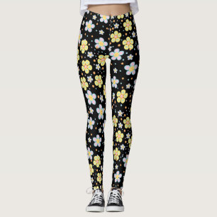 Blühende Gänseblümchen. Gelb und Rosa Schwarzer Hi Leggings