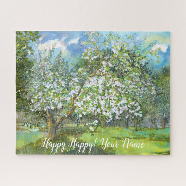 Blühende Gartenmalerei Aquarell Puzzle (Horizontal)