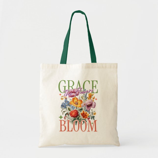 Blühende Gnade Florale Typografie Tragetasche (Vorne)